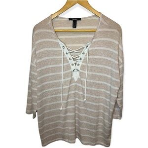 Forever 21 Striped Lace-Up Oversized Sweater​​‎